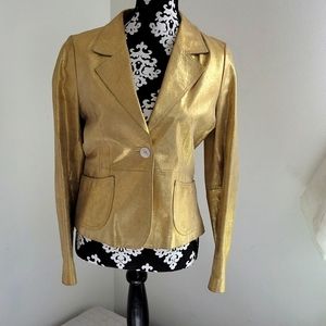 Edge Design Gold Leather Jacket, Size S